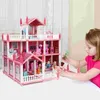 House for Little Girls Dolls Toys With Light Strip PP DIY Mansion Playhouse Building Playset Child 240223