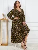 Dresses Plus Size Wrap V Neck Women's Long Sleeve Dress Drawstring Waist Belt Robe Floral Print Female Autumn Fall Elegant Clothing