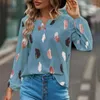 Kadın bluzları tüy baskı tişört v bahar sonbahar mevsimlerinde kadınlar için gevşek fit sokak kıyafetleri