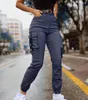 Pantalon Femme Polyvalent Cargo Femmes Streetwear 2024 Automne Élégant Mode Solide Slim Micro Élastique Loisirs Patch Sac Pantalon de Travail