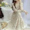 Ubierać sukienkę z długim rękawem kobiety vneck kwiatowy szyfon 3 kolory świąteczne romantyczne dziewczyny słodkie allmatch soft aline delikatne ubranie