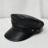 Autumn and Winter Ladies Flat Top Pu Leather Caps Black Hat Fashion Men's Hats Warm Thick Cap Bone Navy Wide Brim229s