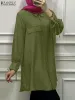 Tops 2023 ZANZEA Women Muslim Solid Tops Long Sleeve Blouse Turkey Abaya Autumn Fashion Shirt Casual Solid Loose Blusas Lapel Kaftan