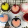 15 cm Real Fox Fur Ball Heart Shaped Pompom Bag Charm Keychain Pendant Keyring Tassels273y