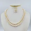 Necklace Earrings Set 2-row 8-9MM Natural Pink Cultured Freshwater Pearl Necklace/earring Set. European Women's Wedding Jewelry. 18-23 "