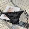 Kvinnor bikini halter bh snörning trosor set sexig v hals underkläder tryckta trosor sommarstrand baddräkt bikini för surf semester badkläder