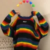 Pullover Winter Loose Crewneck Rainbow Striped Sweater Ulzzang Chic Selling Knitwear Jumper Sweet Girl Trendy Fit 240228