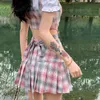 Skirts Faldas Y2k Fashion Korean Preppy Style Mini Women Clothing Blouse Summer Set White Pink Kawaii Harajuku Pleated Plaid Ski