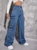 Jeans 2023 Meilleure Vente Y2K Style Jeans femme Mode Multi Poches En Denim Ample Pantalon Droit Décontracté Femme Cargo Jeans XSL