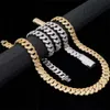 Luxe Hip Hop 15mm Ice Out Cubaanse Link Chain 925 Zilveren Vier Rij Moissanite Ketting voor Vrouwen Mannen