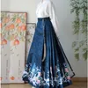 Poliestere cinese Ming Moon Hanfu Vintage donna colorata blu pieghettata MaMian gonna manica aereo 240220