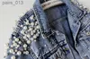 Kvinnors jackor denim pärlor pärlor mode jeans kapphylsa jackor vår hösten grundläggande 240305