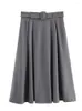 Skirts Elegant Office Ladies Long Skirt With Belt Women Autumn Winter High Waist Gray Midi Chic Lady Casual Cape