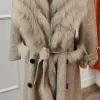 Fur Lady's Wool Coat with Real Fox Fur Trim Collar Fashion Ins Fox Fur Jacket Women Autumn Winter Warm Clothing