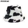 Fuodrao New Winter Cow Bucket Hat Faux Fur Girl Hatファッションウォームパナマアウトドアフィッシャーマンキャップメン3colors M135 201102327i