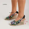Women Wedges Slip on Closed Toe Platform Espadrille Sandals Female Serpentine Straw Bottom Summer Shoes Ladies Casual