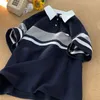 Polo gaufré rétro à la mode t-shirts à manches courtes hommes et femmes été lâche amoureux américains personnalité décontractée haut harajuku 240229