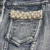 Kvinnorjackor Kvinnor Pearl Ostressed Short Denim Coat Fringe Jeans Beading Denim Jackets Ytterkläder 240305