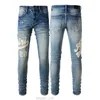 Jeans pour hommes pour les gars Rip Slim Fit Skinny homme pantalon rouge étoiles patchs portant Biker Denim Stretch culte Stretch moto tendance longue droite Hip Hop avec trou bleu