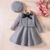 Ensembles de vêtements 2-6 ans enfants robe filles costume enfants vêtements de mode bébé automne rouge rose gris ensemble swing manteau évasé chapeau 2024