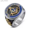 Bandringar 2022 Punk Rostfritt stålringar för män Hiphop Silver Color Anillos Mason Freemasonry Retro Mens Masonic Ring Smyckesgåvor L240305