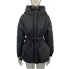 Trenchs de femmes manteaux à lacets ceinture manteau d'hiver femmes automne Parkas fermeture éclair épais motard col montant vestes à capuche noir 2024