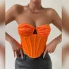 Kvinnors tankar orange fiskben korsett camis sommar streetwear hög elastisk halter bustier väst smal underkläder tank tops veckade kläder