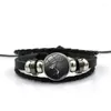 Charm Bracelets Punk Miami Male Black Atmospheric Leather Power Game Time Glass Round Pendant Aesthetic Bracelet Hand-woven Jewelry
