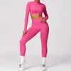 Aktif Setler Bahar Hızlı Kuru Spor Yoga Seti Kadınlar 2 Parça Kıyafet Uzun Kollu Mahsul Üstler Yüksek Bel Tayt Fitness Gym Egzersiz