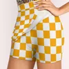 Skirts Orange And White Checkerboard Pattern Women's Skirt With Pocket Vintage Printing A Line Summer Clothes