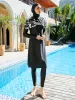 Costumi da bagno Donna Costume da bagno musulmano Costumi da bagno Burkini Mujer Musulmano Muslem Maillot De Bain Femme Tutto nero Manica lunga con Sciarpa Cappuccio per capelli