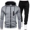 Aktif Giyim Mens Moda Sonbahar Kış Çift Fermuarı Ceket Hoodie Pant Sıcak Takip Giyim Jogging Suits M3XL 240219