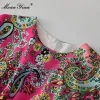 Abito MoaaYina Designer 2023 Summer Runway Dress Donna Manica a farfalla Vita alta Abito da festa a pieghe con stampa floreale vintage