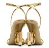 Berömda varumärkeskvinnor Keira Sandals Shoes Polished Calfskin Leather Gold-Plated Carbon Heels Lady Party Wedding Gladiator Sandalias Rabatt Skodon EU35-43 med låda