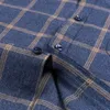 Pure Cotton Mens Plaid Shirt Lång ärm Regular Fit Men Casual överdimensionerad skjorta Leisure Autumn Man Blue Plus Size 230226