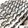 Band Rings 50Pcs Mti-Styles Mix Rotating Stainless Steel Spin Men Women Spinner Ring Wholesale Rotate Finger Party Jewelry Drop Delive Ot5Fl
