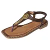 Sandaler kvinnor sandstrand flip flops spetsar diamant platt bekväm boho stil thong utomhus glider sommarskor