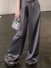 Капри ADAgirl Прямые брюки с высокой талией Женские мешковатые вискозы серые офисные женские брюки в стиле Харадзюку Уличная одежда Корейские широкие брюки Y2k