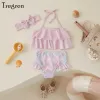 Swimwear Tregren Toddler Baby Girls Swimwear Solid Color Ruffle Halter Tops + Mermaid Bottom + Headband Set Summer Bathing Suit Swimsuit