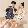 Vêtements de nuit pour femmes Couple pyjamas ensemble été mignon dessin animé à manches courtes coton hommes et femmes pyjamas