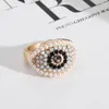 Cluster Rings Colorful Evil's Eye Zircon Pave Fashion Inner Dia 17mm Gold Color Band Jewelry For Women Wedding Mens