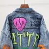 Autumn Fashion Women Letters Graffiti Print Harajuku Frayed Casual Denim jacket Chaqueta Mujer Casual Female coats Streetwear 240301