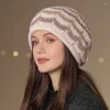 Berets HT4220 Mulheres Outono Inverno Beanies Lady Patchwork Malha Chapéu Feminino Oversized Baggy Beanie Fantasia Tamanho Grande Skullies