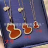 Designer Qeelin Jewelry Large and Medium-sized Gourd Necklace Female Plated 18k Rose Gold Lock Bone Chain Red Agate Pendant Live Broadcast