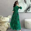 Abiti casual 2024 Primavera Bohemian Holiday Maxi Dress Elegante donna Colletto con fiocco Stampa floreale Chiffon verde Manica lunga Vacanza Abito lungo