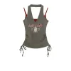 Camis Y2K False Two Hang Neck Vest Women 2023 Summer Spice Girl Print Slim Short Style Fashion Design Grey Drawstring Pleated Camisole