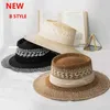 Chapeaux larges chapeaux seau chapeaux 2021 nouveau chapeau de paille à la main femmes chapeau d'été panama chapeau mode rond haut plat protection solaire chapeau de soleil en gros J0305