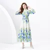 Élégant Floral Vacances Cardigan Maxi Robes Femmes Col Montant Designer À Manches Longues Robe Décontractée Dames Plage Robes De Fête Vêtements