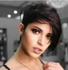 100 Human Hair Short Black Wigs Pixie Glueless Brasilian Inga spetsar peruk afroamerikansk maskin gjord peruk för kvinnor9732005