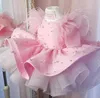 Vestido de cetim e tule com manga curta para meninas, vestidos de princesa para meninas